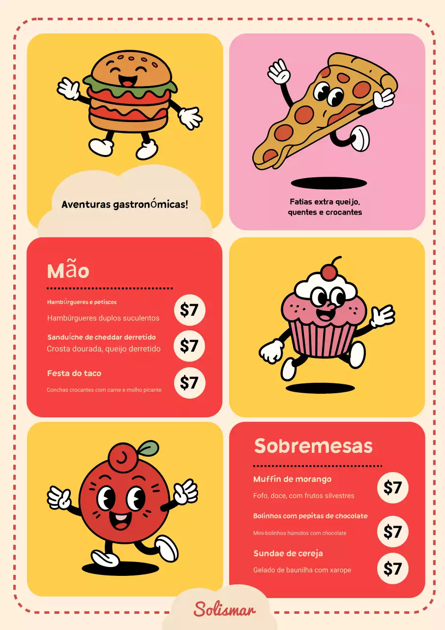 Pôster de cardápio de comida lúdica bege