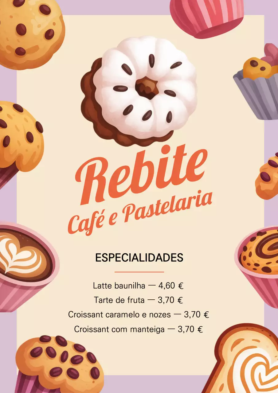 Pôster de cardápio de padaria retrô bege