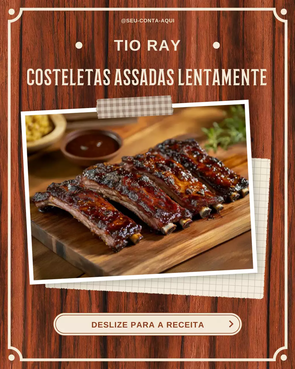 Receita de família de churrasco com carne e grelha para postagem no Instagram