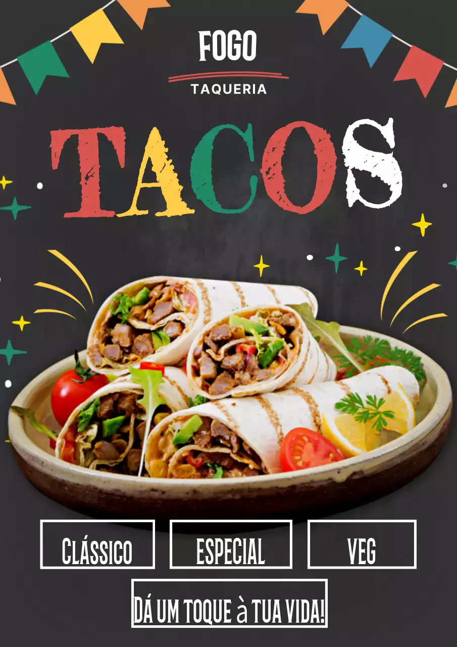 Cartaz promocional de tacos tradicionais coloridos