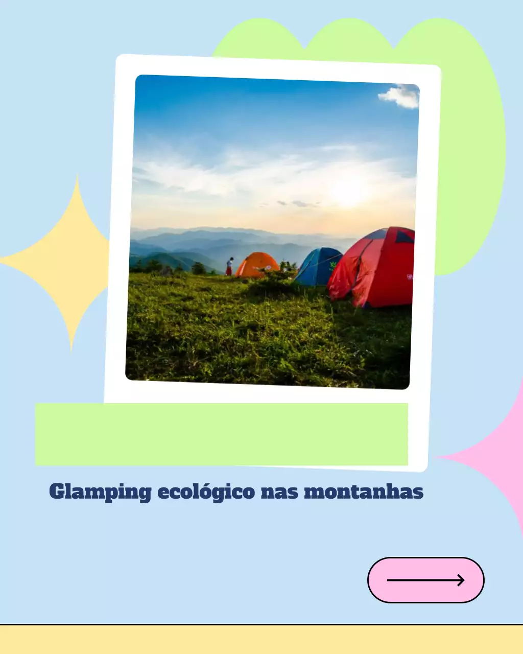 Modelo de mídia social com atividades de viagem para o Dia do Trabalho em verde, amarelo e rosa