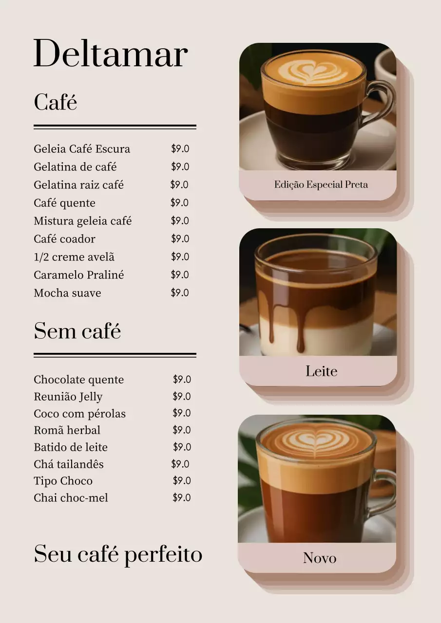 Pôster de cardápio de café moderno bege