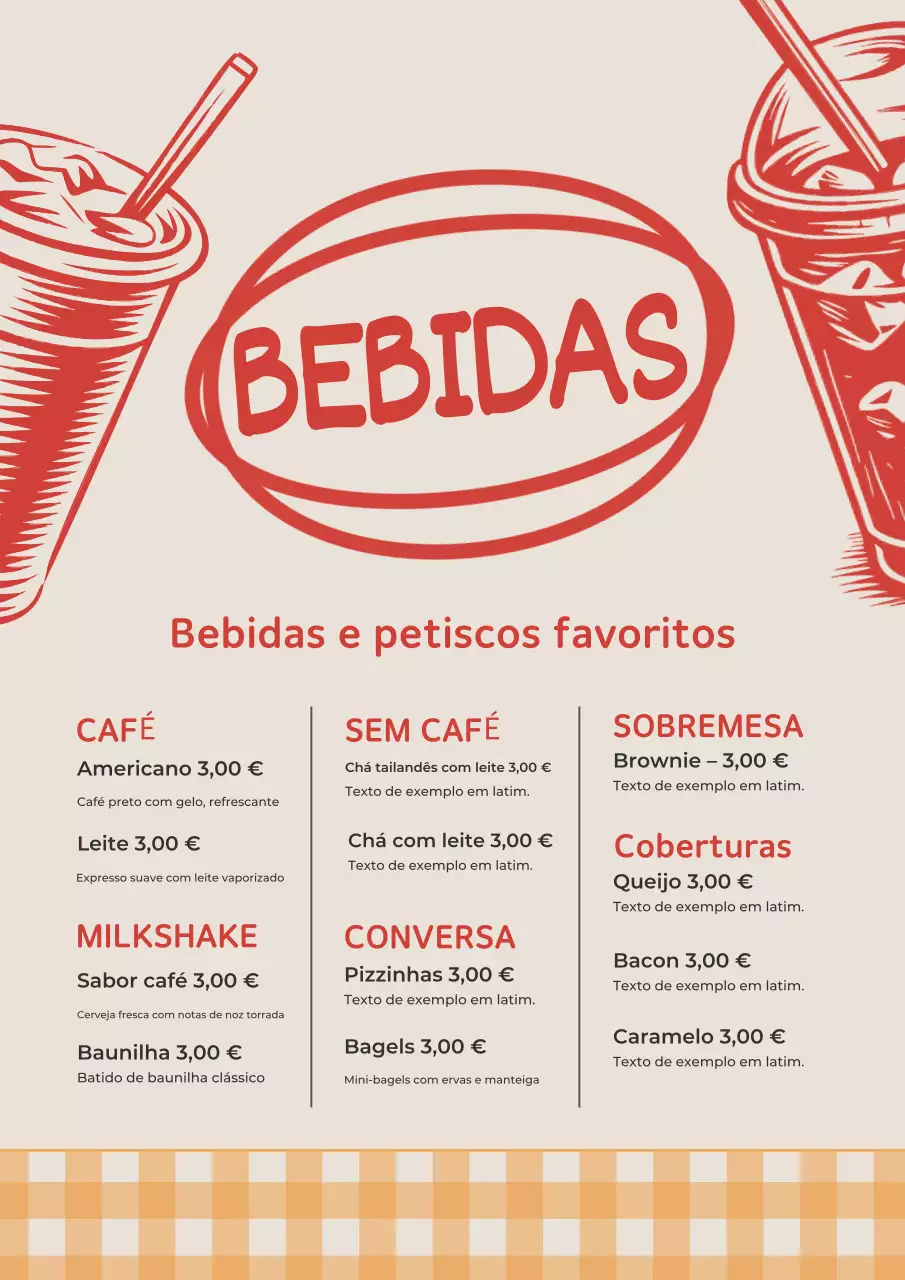Cartaz de menu de bebidas retrô vermelho