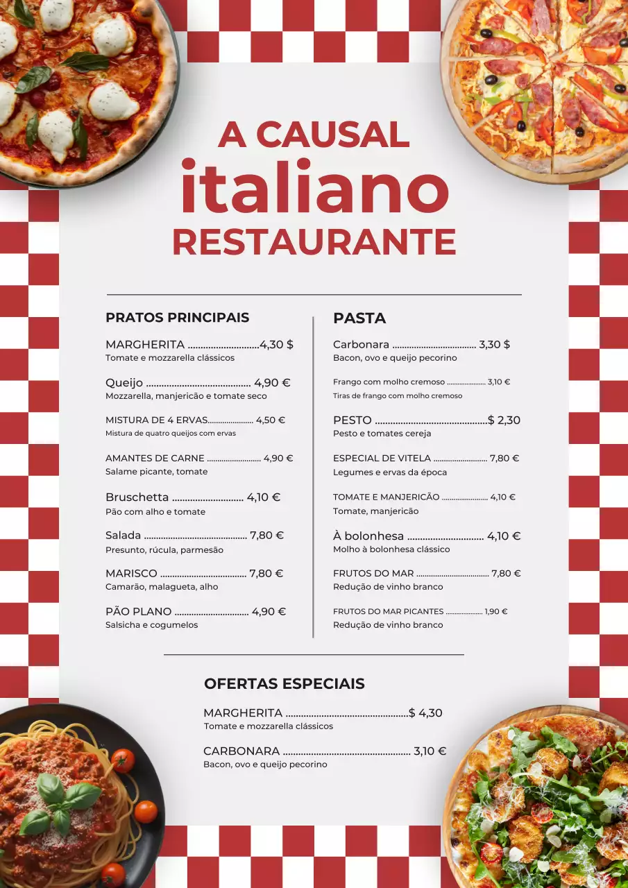 Pôster de cardápio italiano clássico vermelho