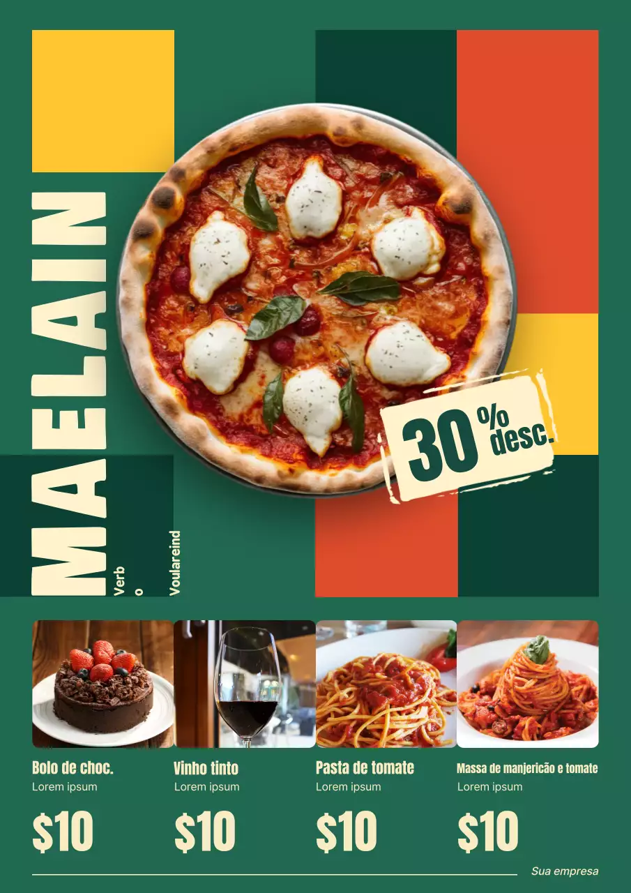 Cartaz de propaganda de pizza retrô verde