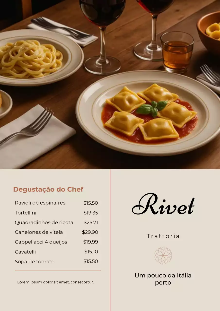 Pôster de cardápio italiano elegante bege
