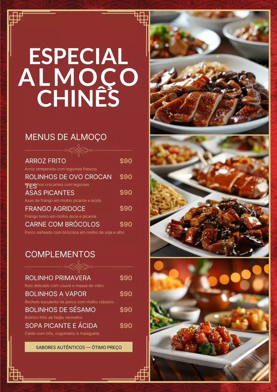 Cartaz vermelho do menu de almoço tradicional
