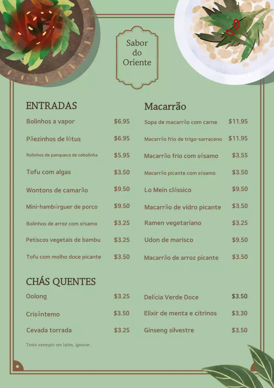Cartaz de cardápio de restaurante elegante verde
