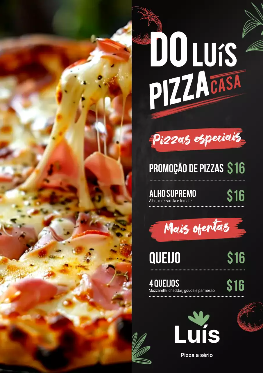 Pôster de cardápio de pizza rústica vermelha