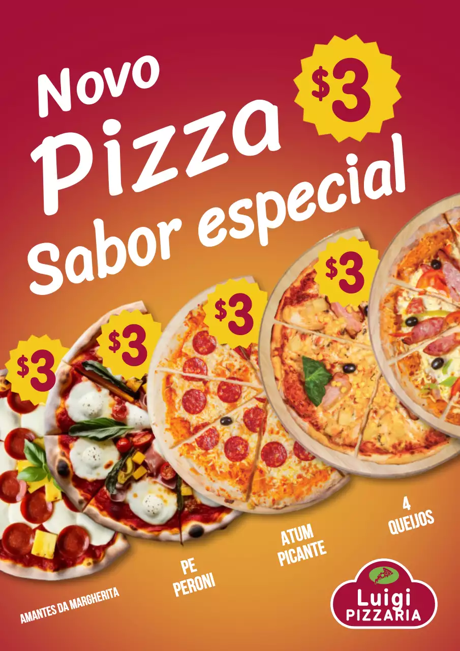 Cartaz promocional de pizza retrô vermelha