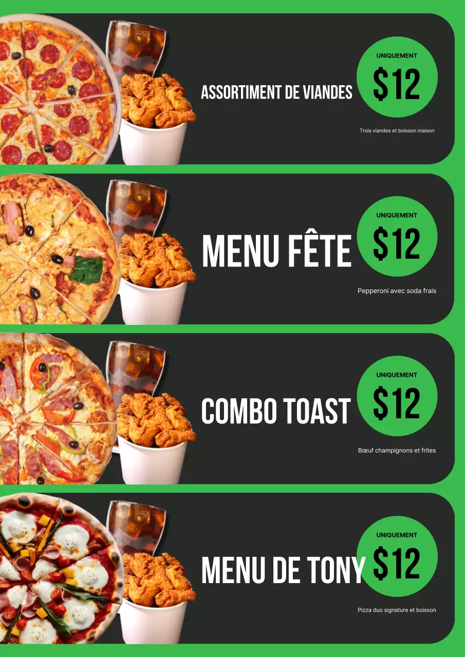 Affiche promotionnelle de nourriture moderne noire