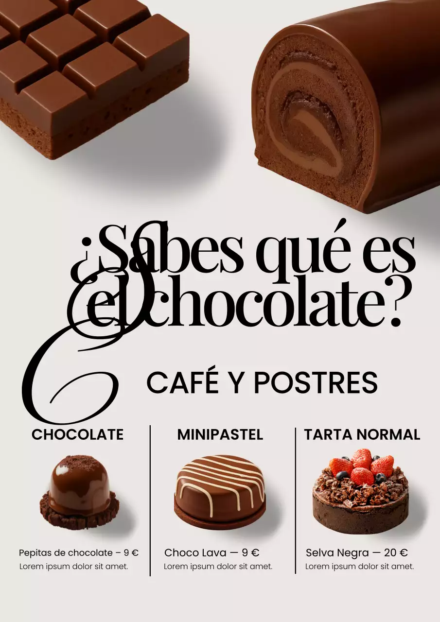 Póster elegante de menú de postres en color marrón