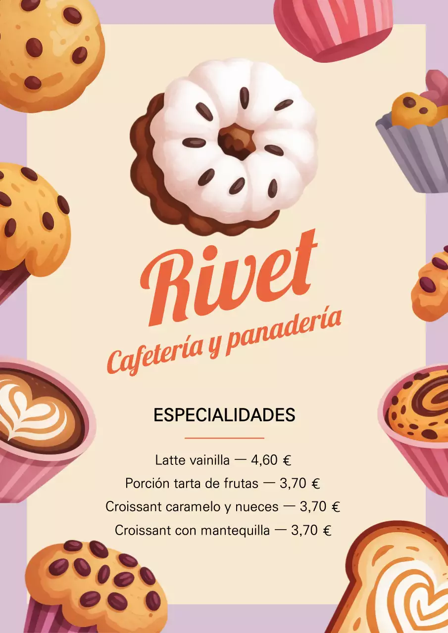 Póster de menú de panadería retro beige