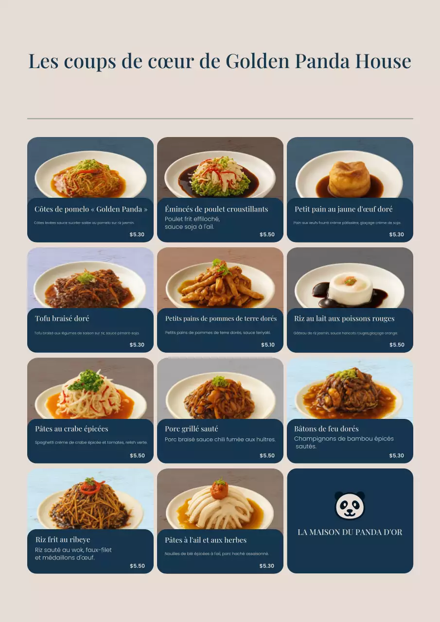 Affiche du menu du restaurant moderne Navy