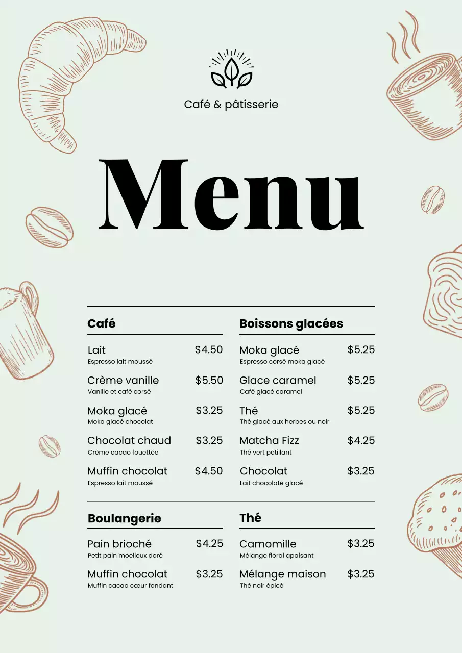 Affiche de conception de menu rustique à la menthe