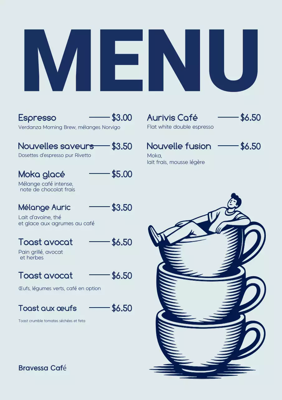 Affiche du menu du café moderne bleu