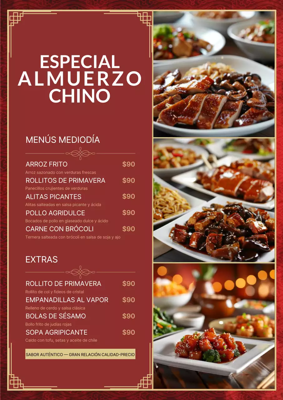 Cartel del menú del almuerzo tradicional rojo