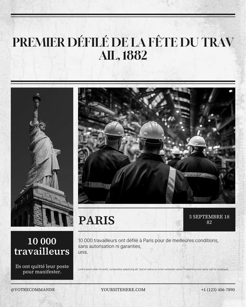 Publication Instagram sur l'histoire de la fête du Travail vintage noire