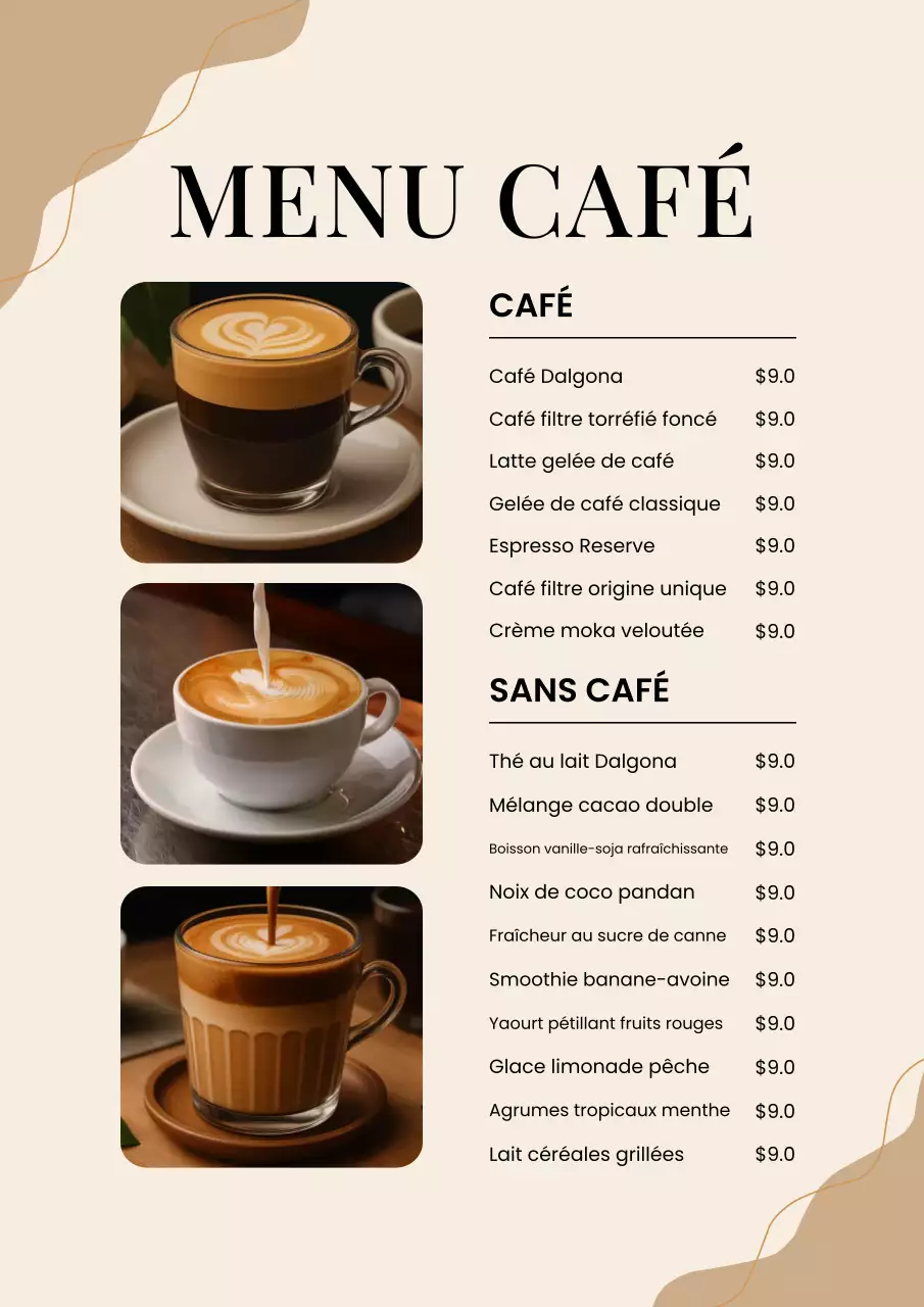 Affiche de menu de café moderne beige