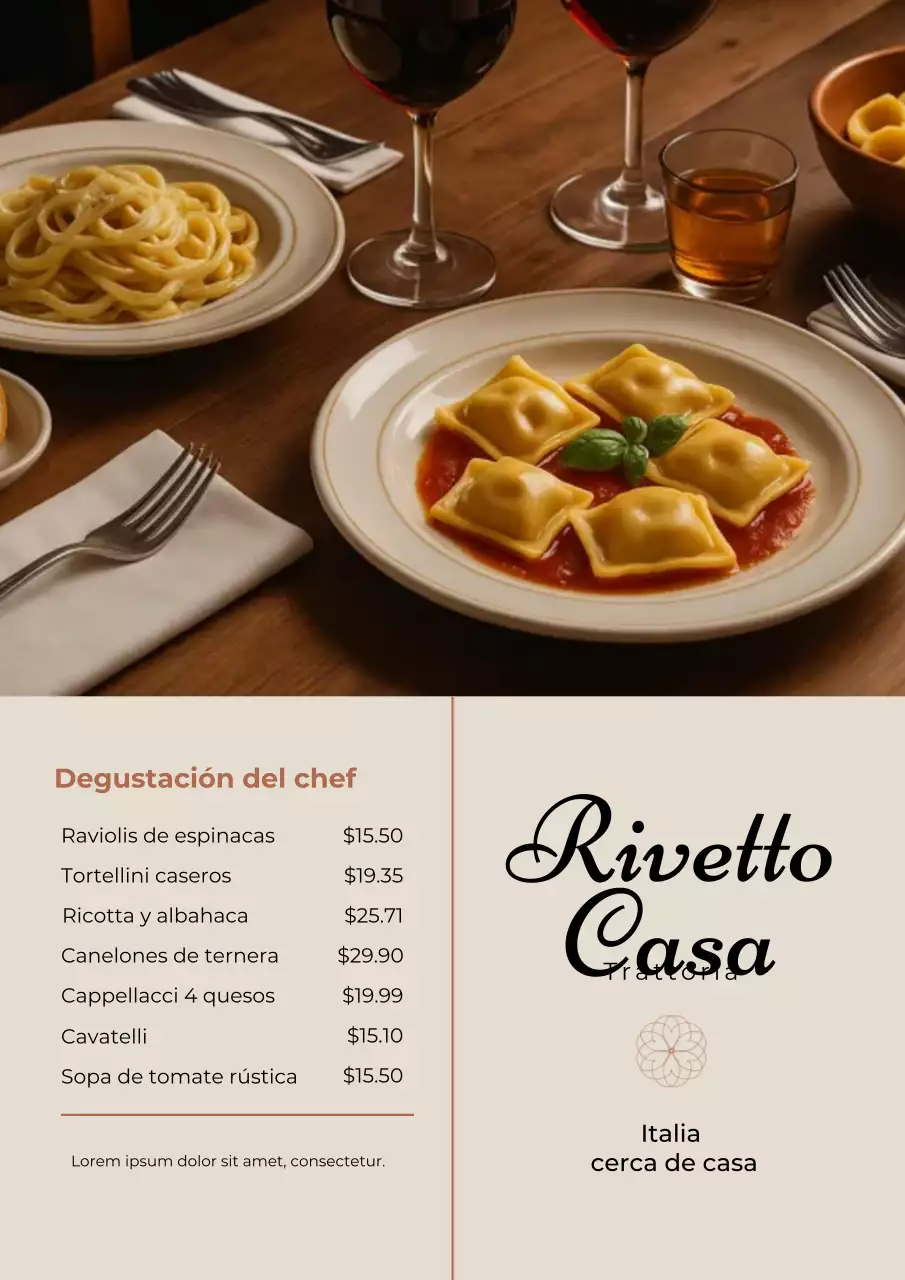 Póster elegante de menú italiano en beige