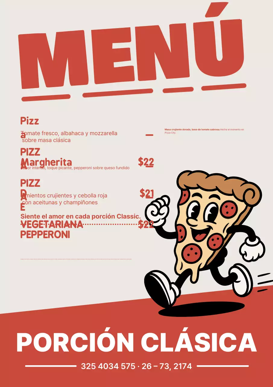 Póster de menú de pizza retro rojo