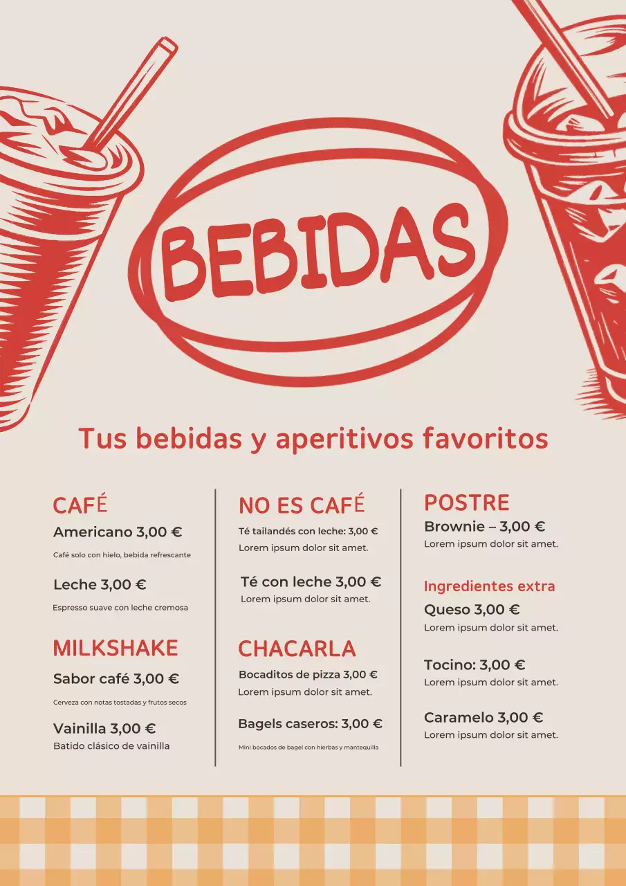 Póster de menú de bebidas retro rojo