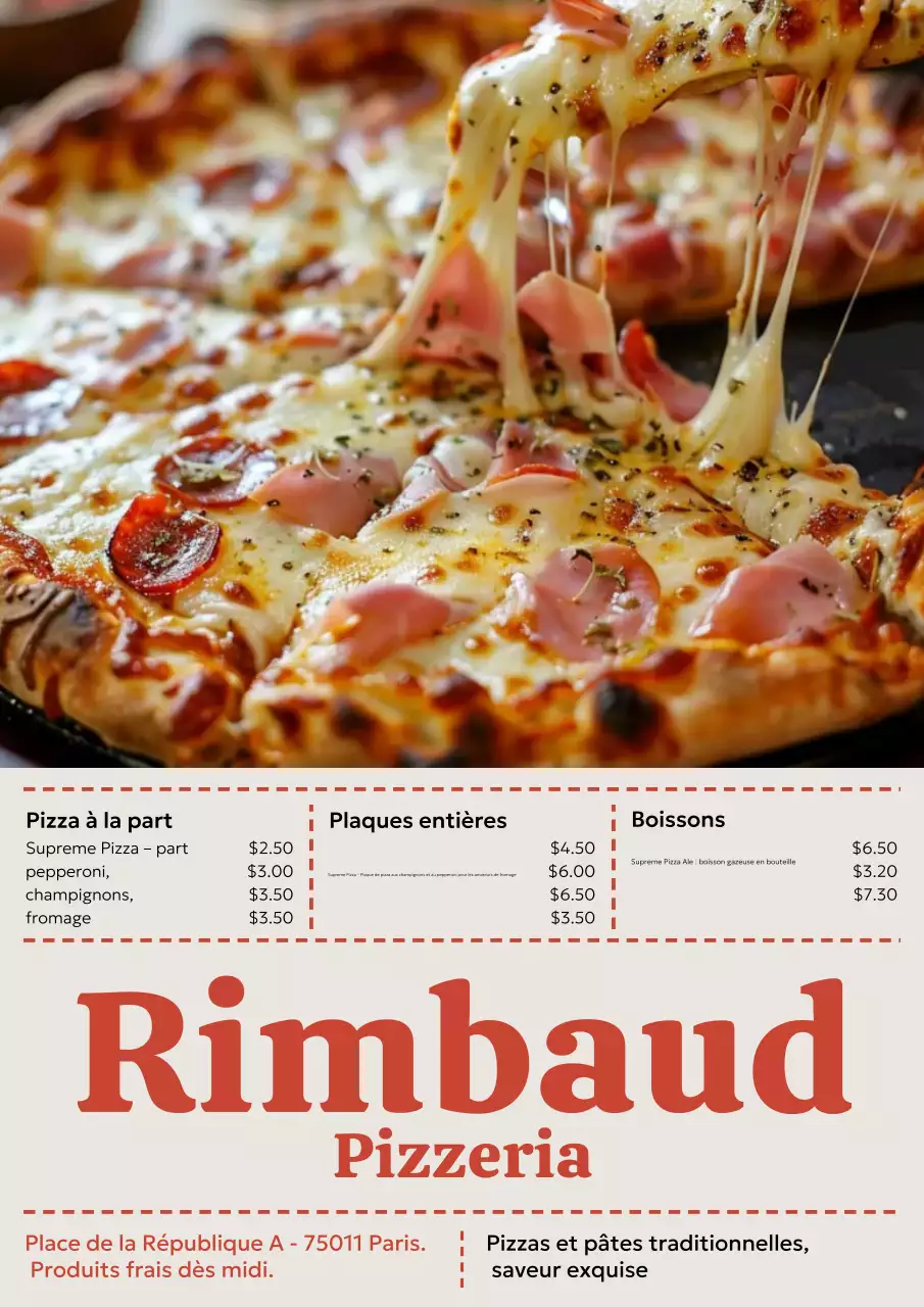 Affiche du menu de la pizza rustique rouge