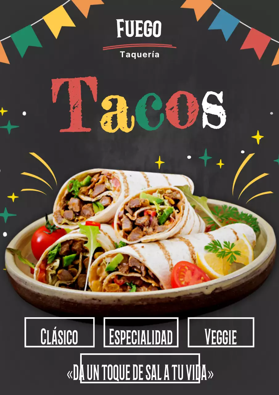 Cartel promocional de tacos tradicionales coloridos