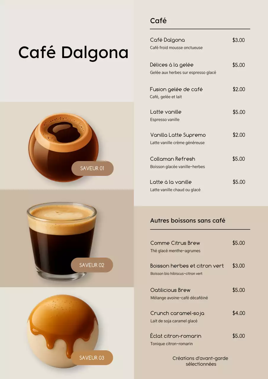 Affiche de menu de café moderne beige