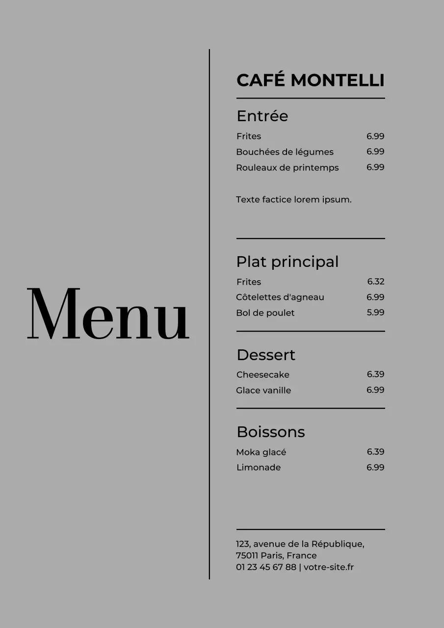 Affiche de menu de café classique beige