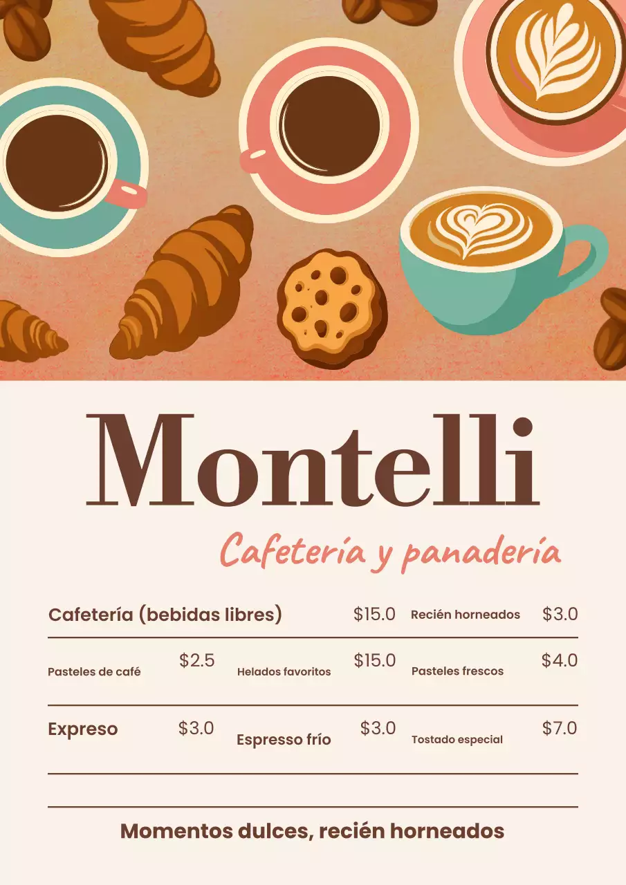 Póster de menú de panadería retro beige