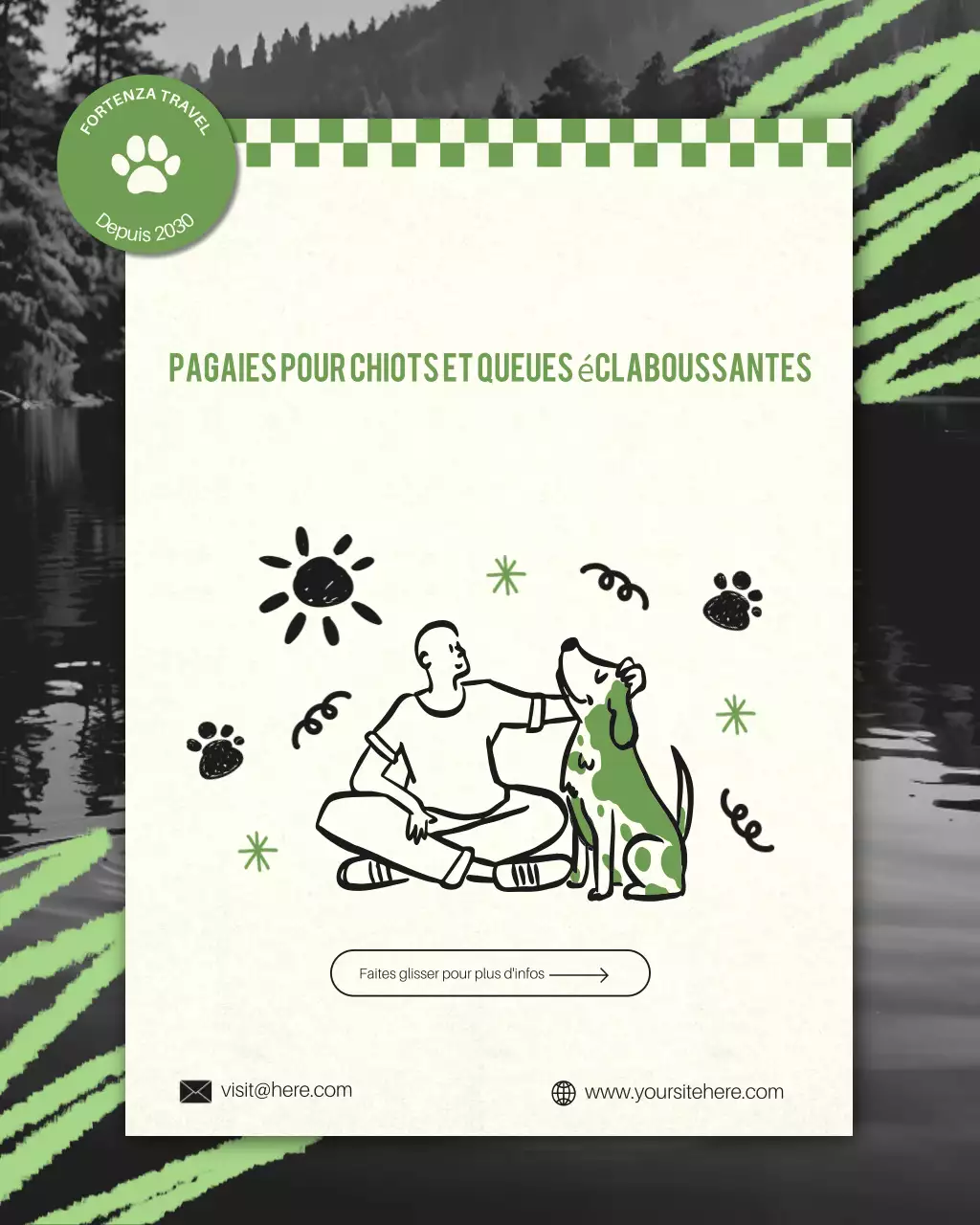 Publicité pour un voyage écologique et moderne avec des animaux de compagnie sur Instagram