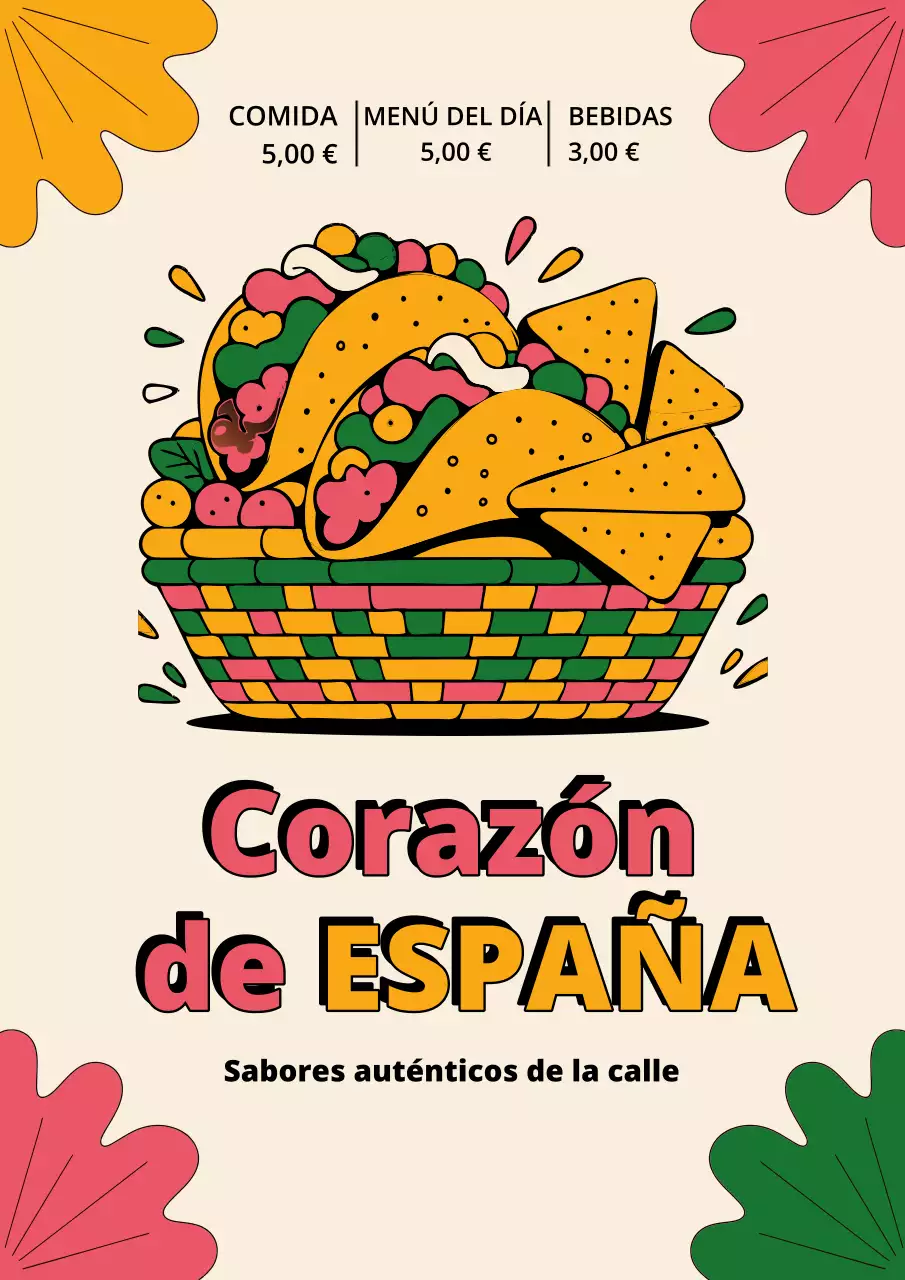 Cartel publicitario de menú mexicano retro colorido