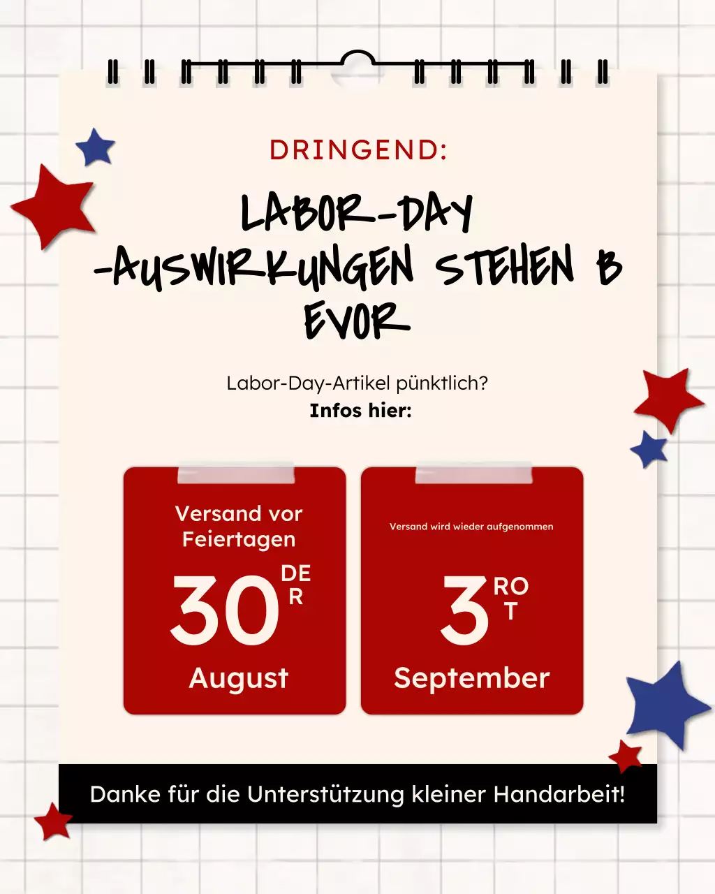 Roter Instagram-Beitrag zur Feiertagsankündigung von Modern Craft