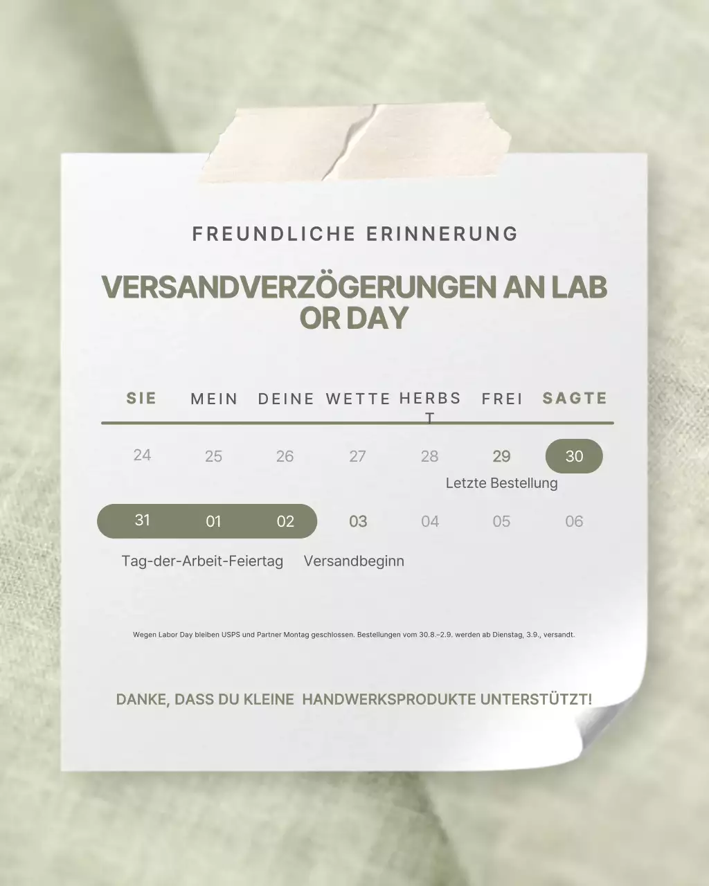 Instagram-Beitrag mit Versandhinweis von Sage Minimalist