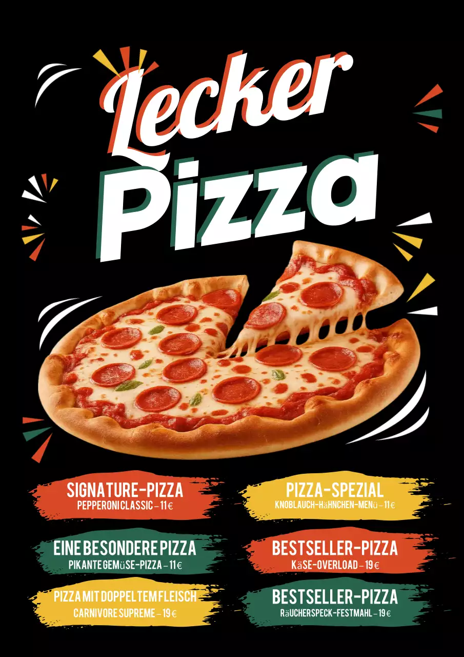 Schwarzes Retro-Pizza-Werbeplakat
