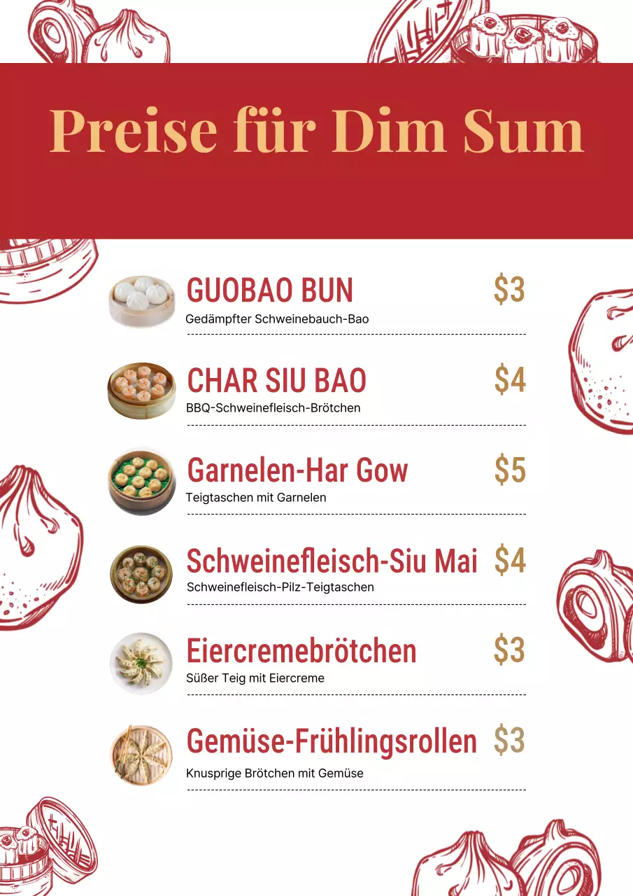 Rotes traditionelles Dim Sum-Menü Poster
