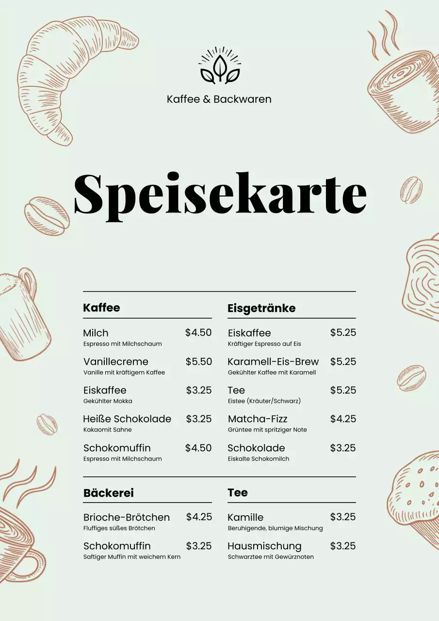 Mintgrünes rustikales Menüdesign Poster