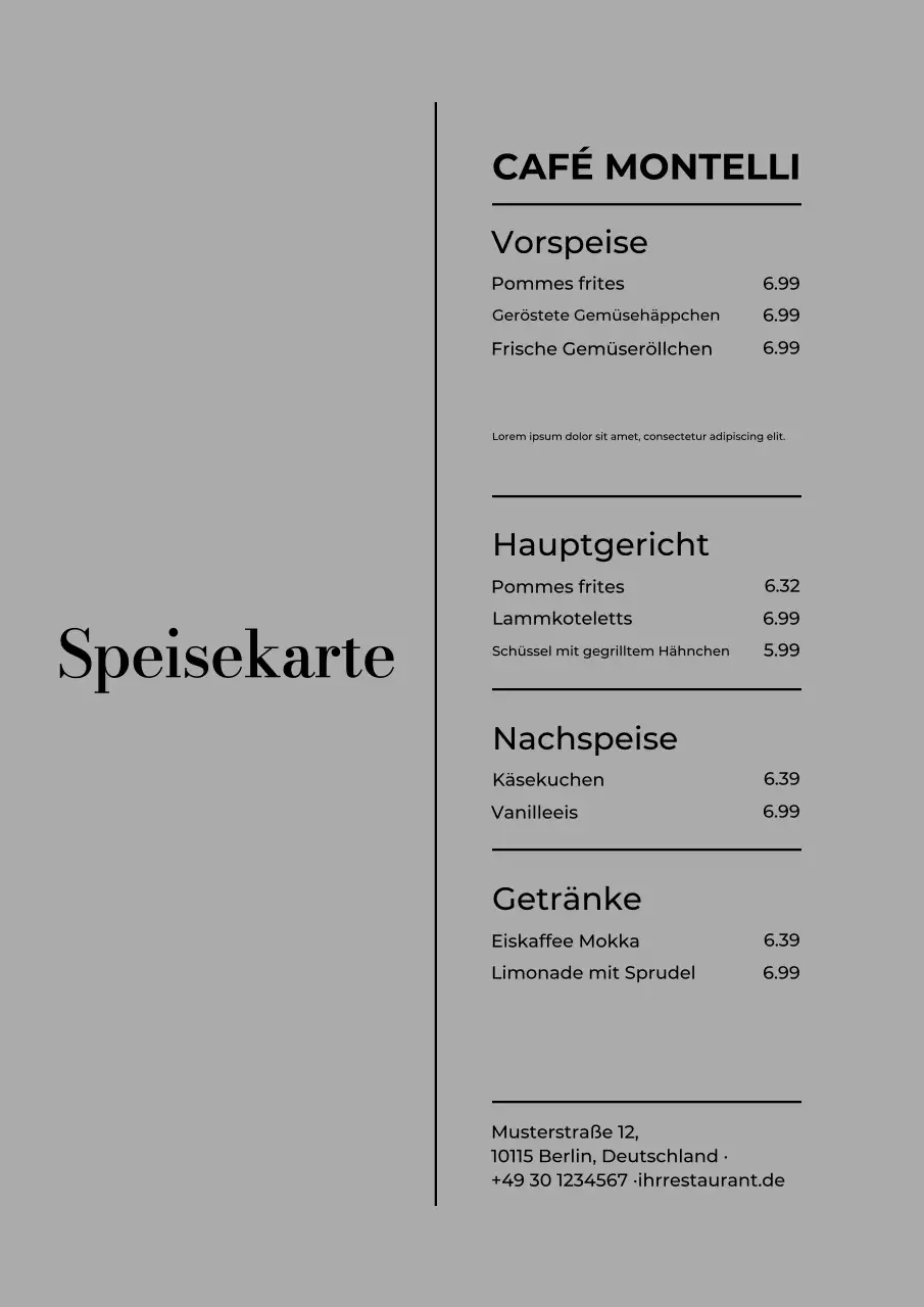 Beiges klassisches Café-Menü-Poster