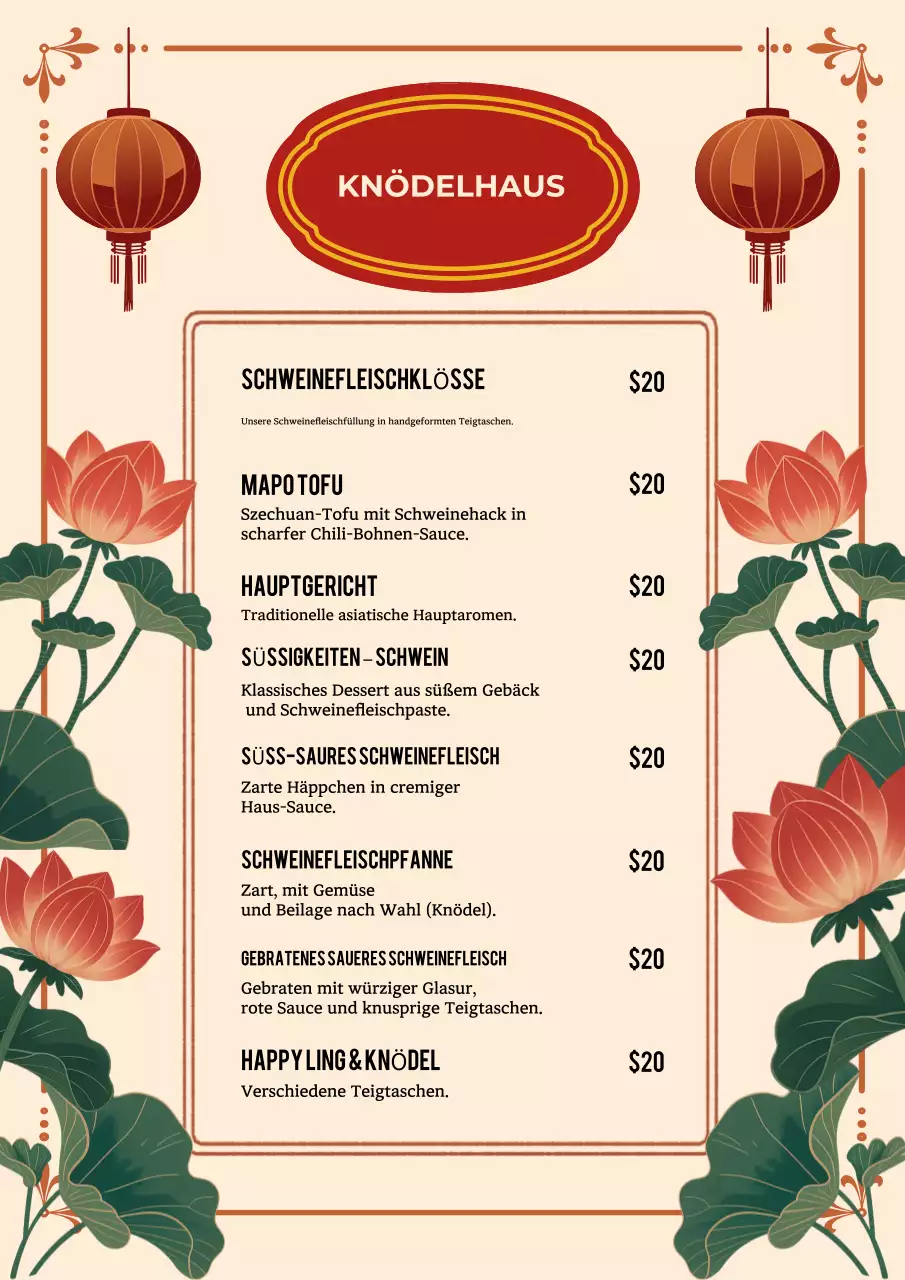 Beiges traditionelles Knödelmenü Poster