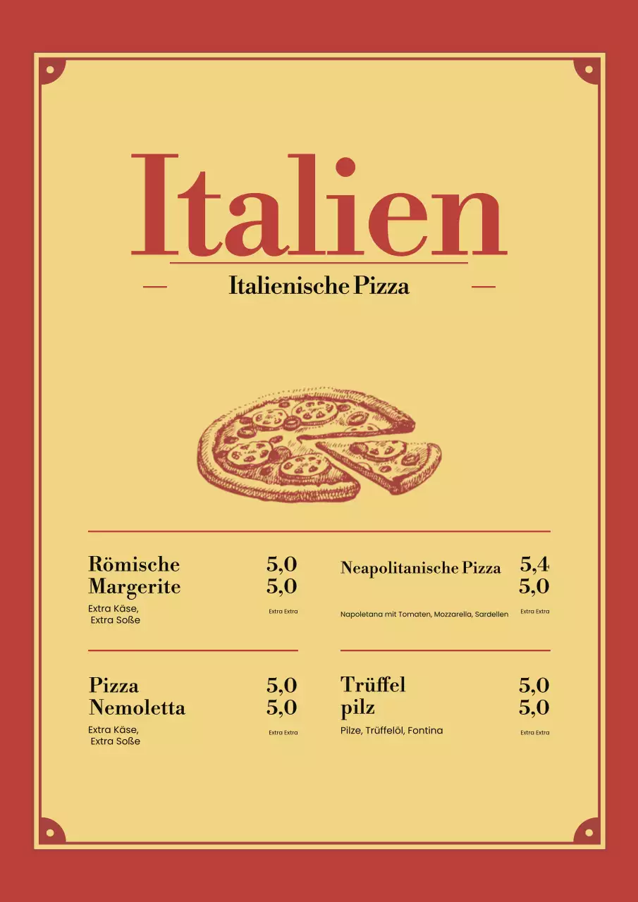 Rotes klassisches Pizzamenü Poster