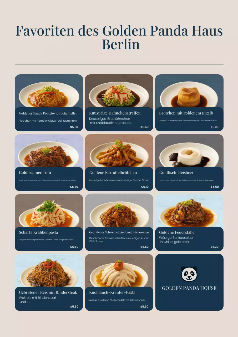 Marineblaues modernes Restaurantmenü-Poster