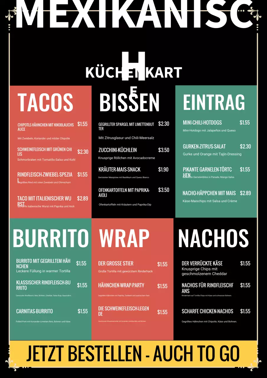 Rotes Vintages mexikanisches Menü-Anzeigenplakat