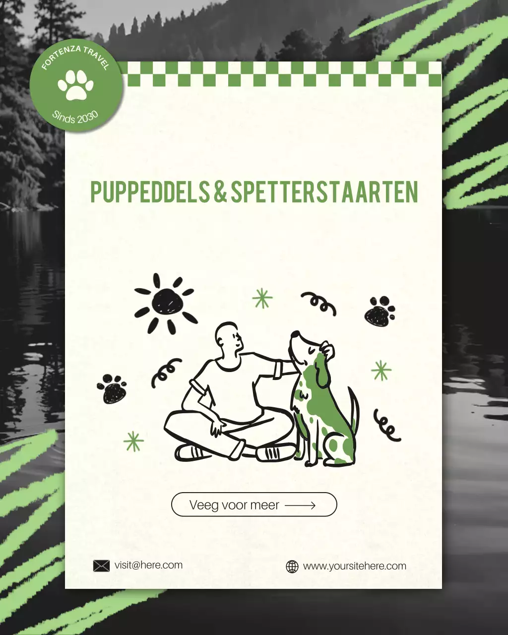 Instagram-bericht over een groene, moderne reisadvertentie voor huisdieren