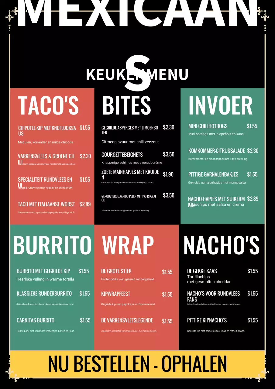 Rode vintage Mexicaanse menu-advertentieposter