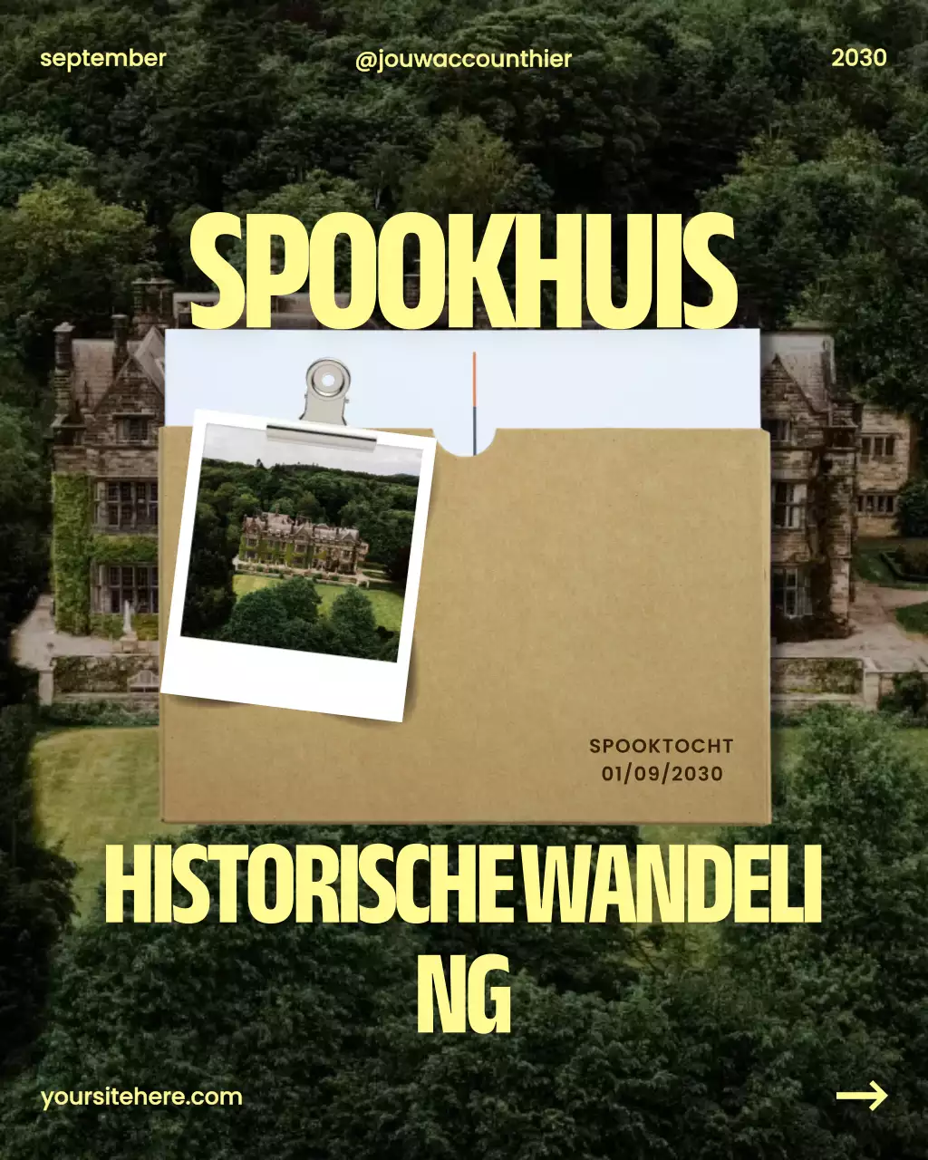 Instagram-bericht over een groen vintage spookevenement