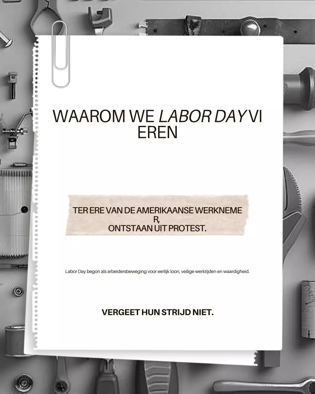Grijze Instagram-post met minimale arbeidsinformatie