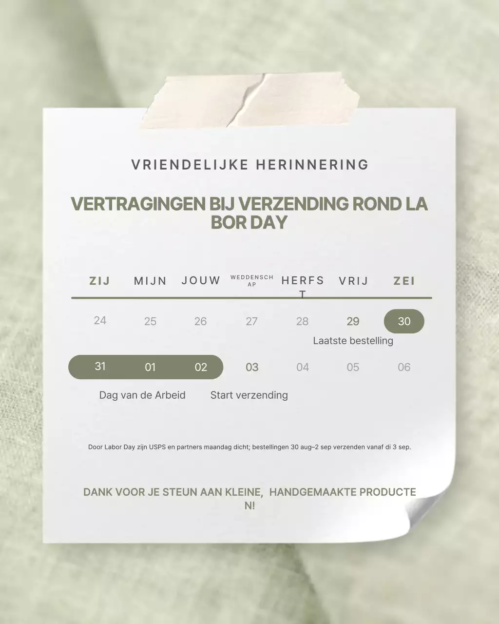 Instagram-bericht met Sage Minimalist-verzendbericht