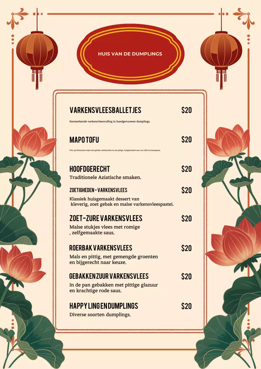 Beige Traditionele Dumplings Menu Poster