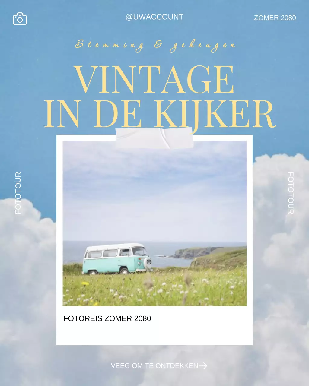 Onvergetelijke fototour promotie in vintage nostalgische stijl voor Instagram-post